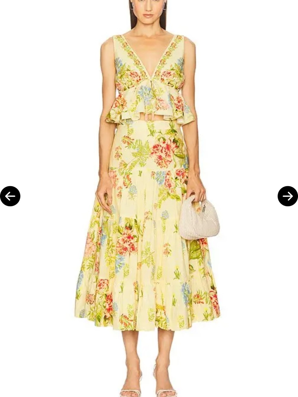 Hemant & Nandita Floral V-Neck Peplum Top and Midi Skirt in Pale Yellow